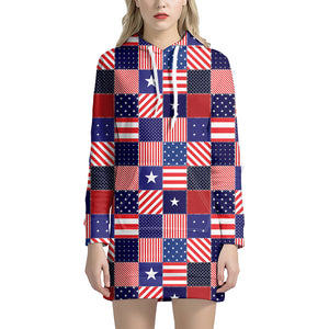 American Patriotic Patchwork Print Hoodie Dress