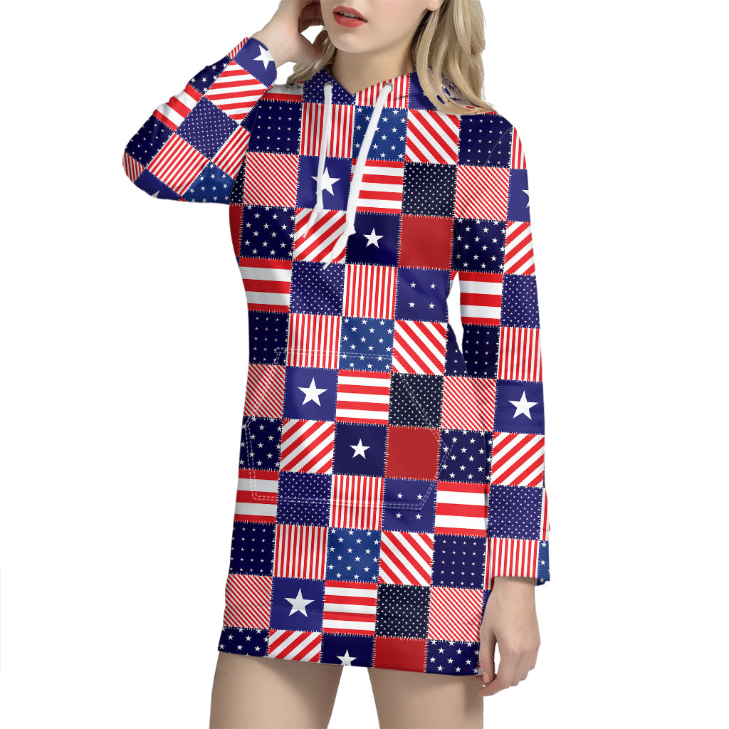 American Patriotic Patchwork Print Hoodie Dress