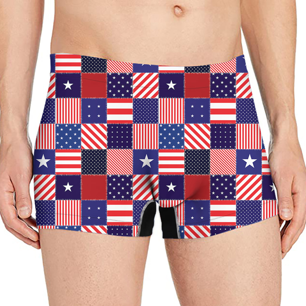 American Patriotic Patchwork Print Men's Boxer Briefs