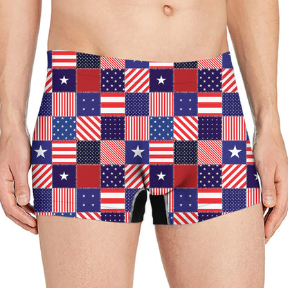 American Patriotic Patchwork Print Men's Boxer Briefs