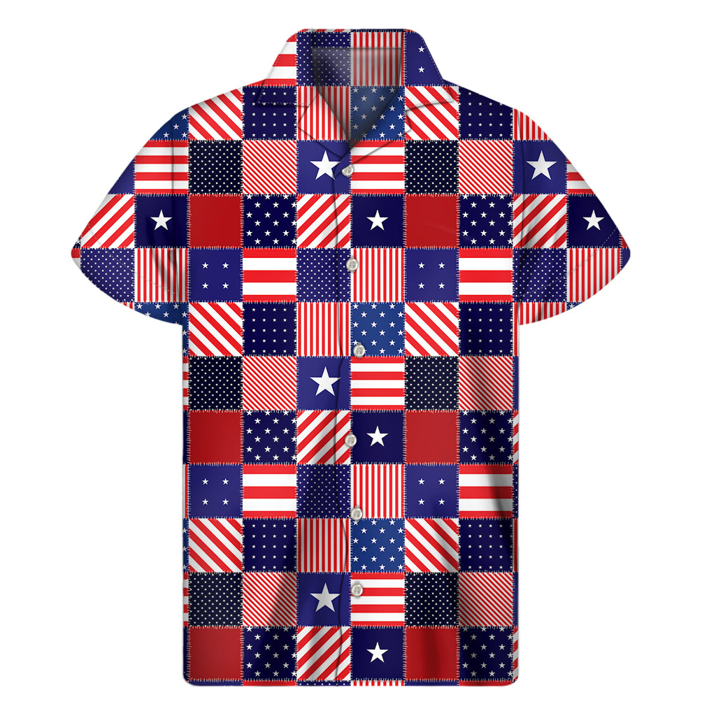 American Patriotic Patchwork Print Men's Short Sleeve Shirt