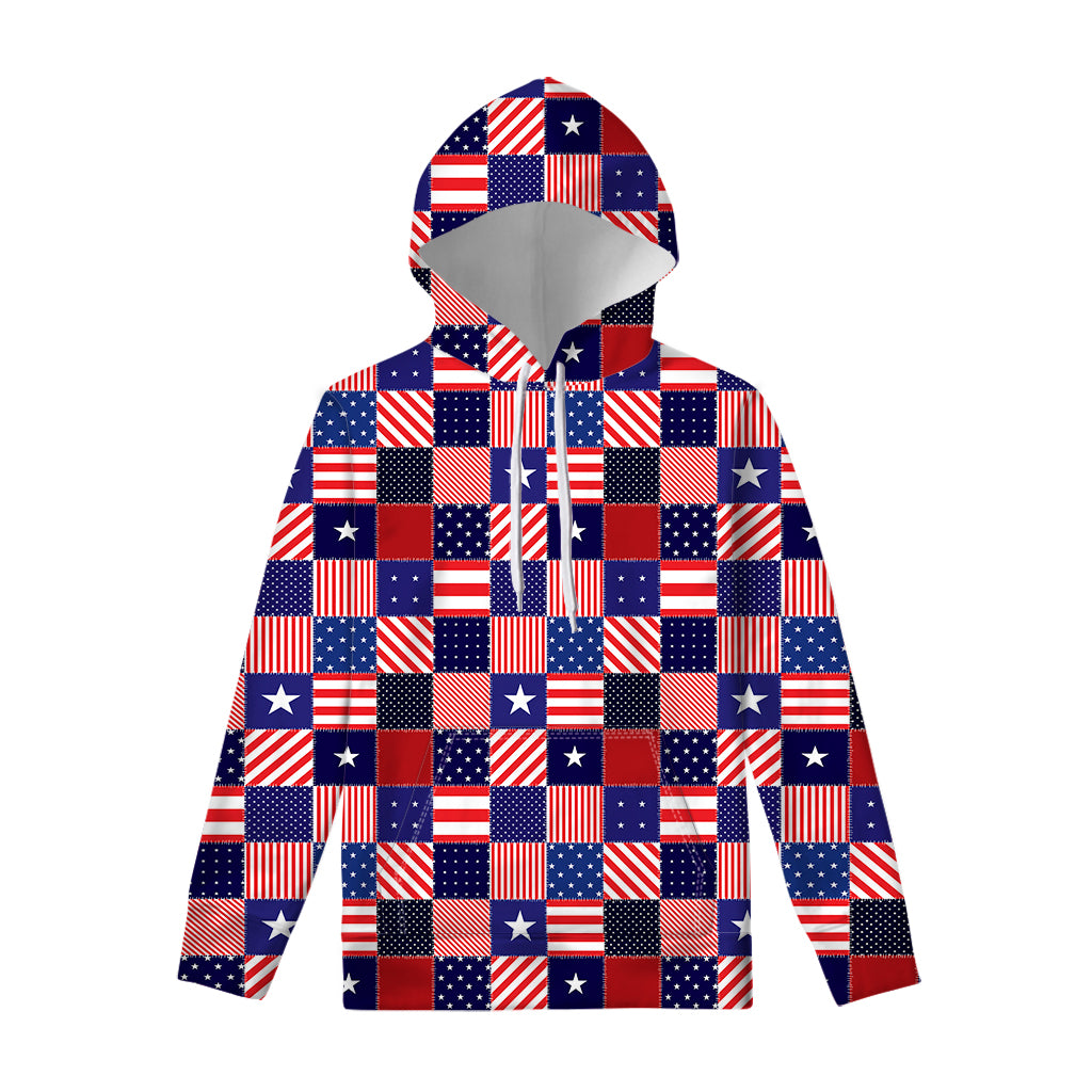 American Patriotic Patchwork Print Pullover Hoodie