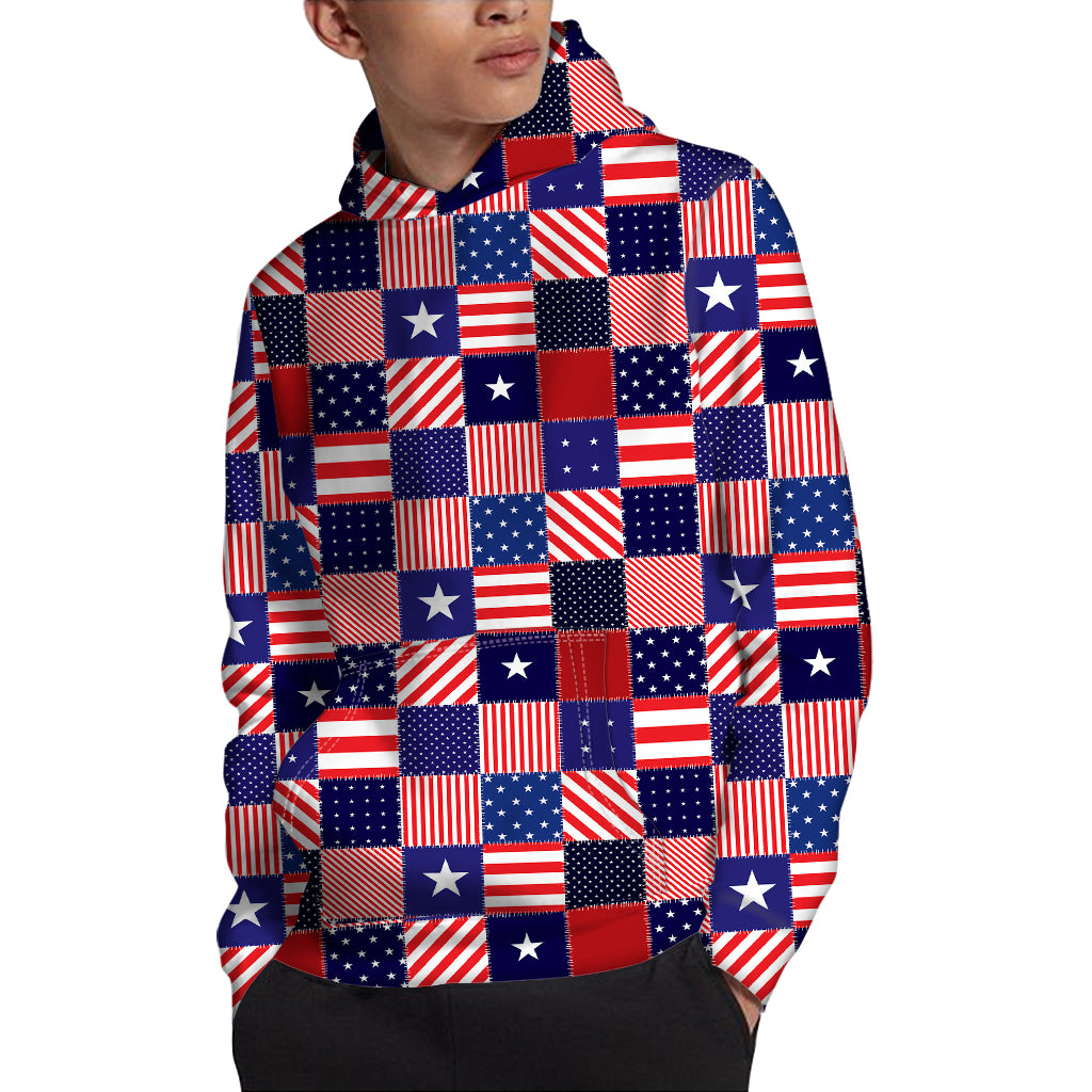 American Patriotic Patchwork Print Pullover Hoodie