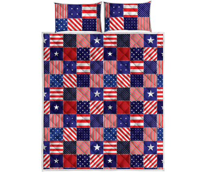 American Patriotic Patchwork Print Quilt Bed Set