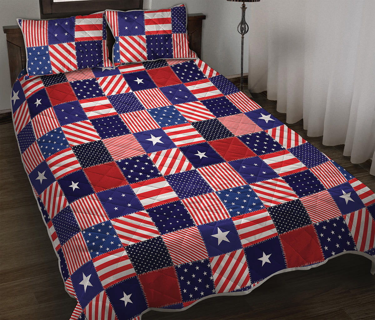 American Patriotic Patchwork Print Quilt Bed Set