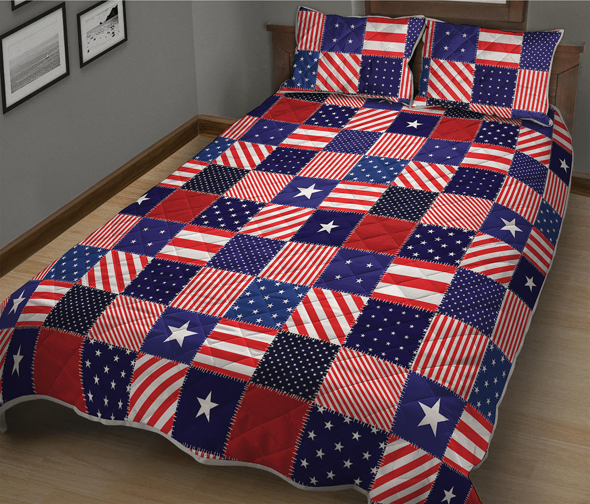 American Patriotic Patchwork Print Quilt Bed Set