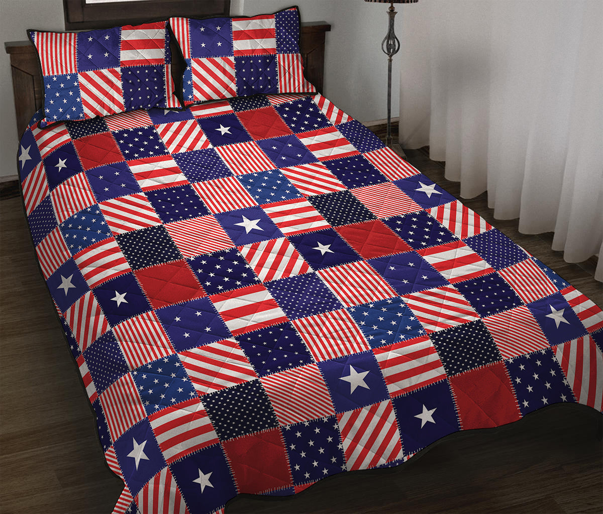 American Patriotic Patchwork Print Quilt Bed Set