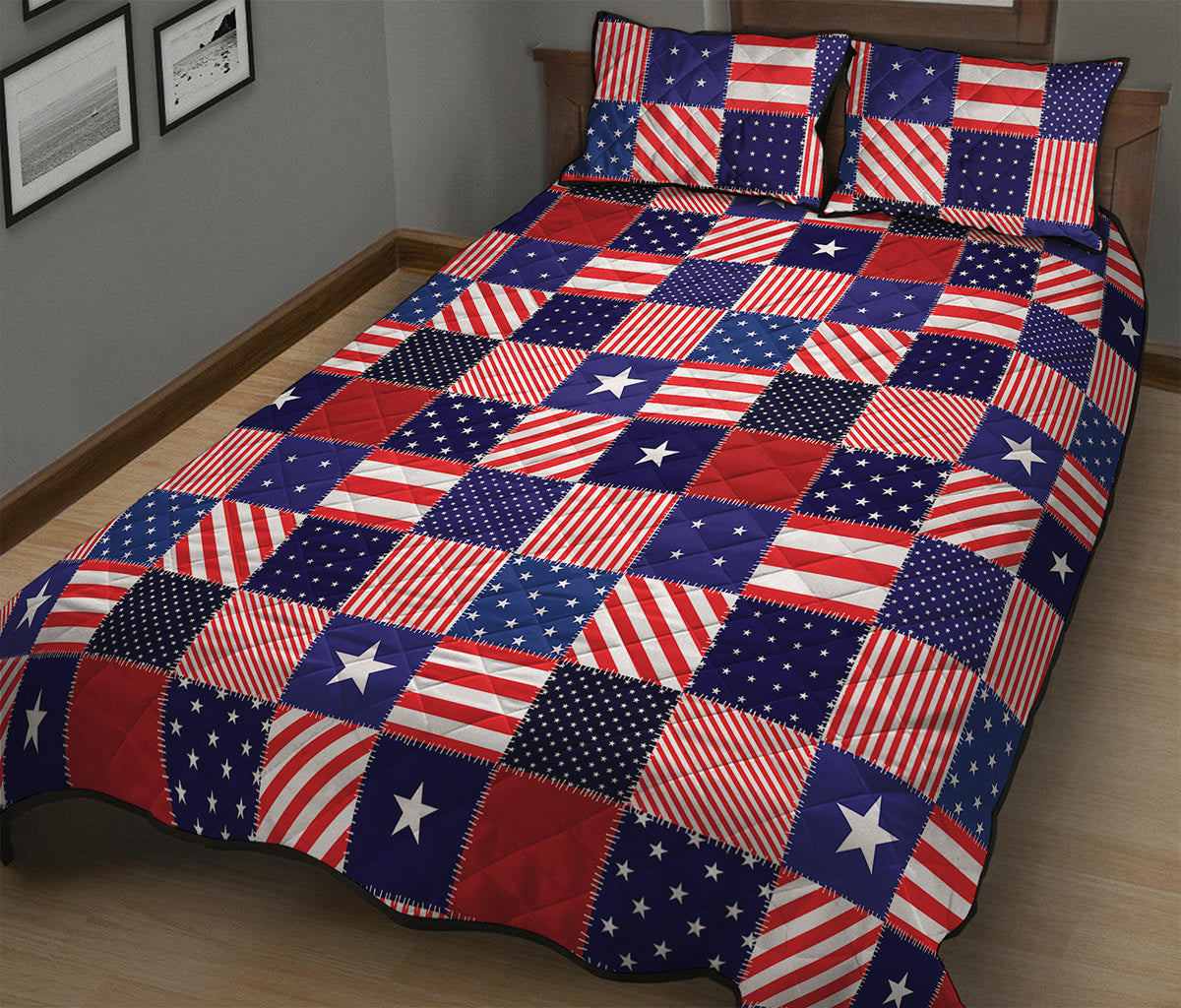 American Patriotic Patchwork Print Quilt Bed Set