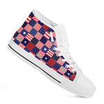 American Patriotic Patchwork Print White High Top Shoes