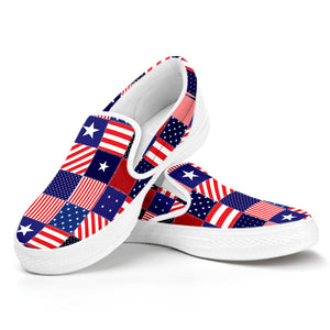 American Patriotic Patchwork Print White Slip On Shoes