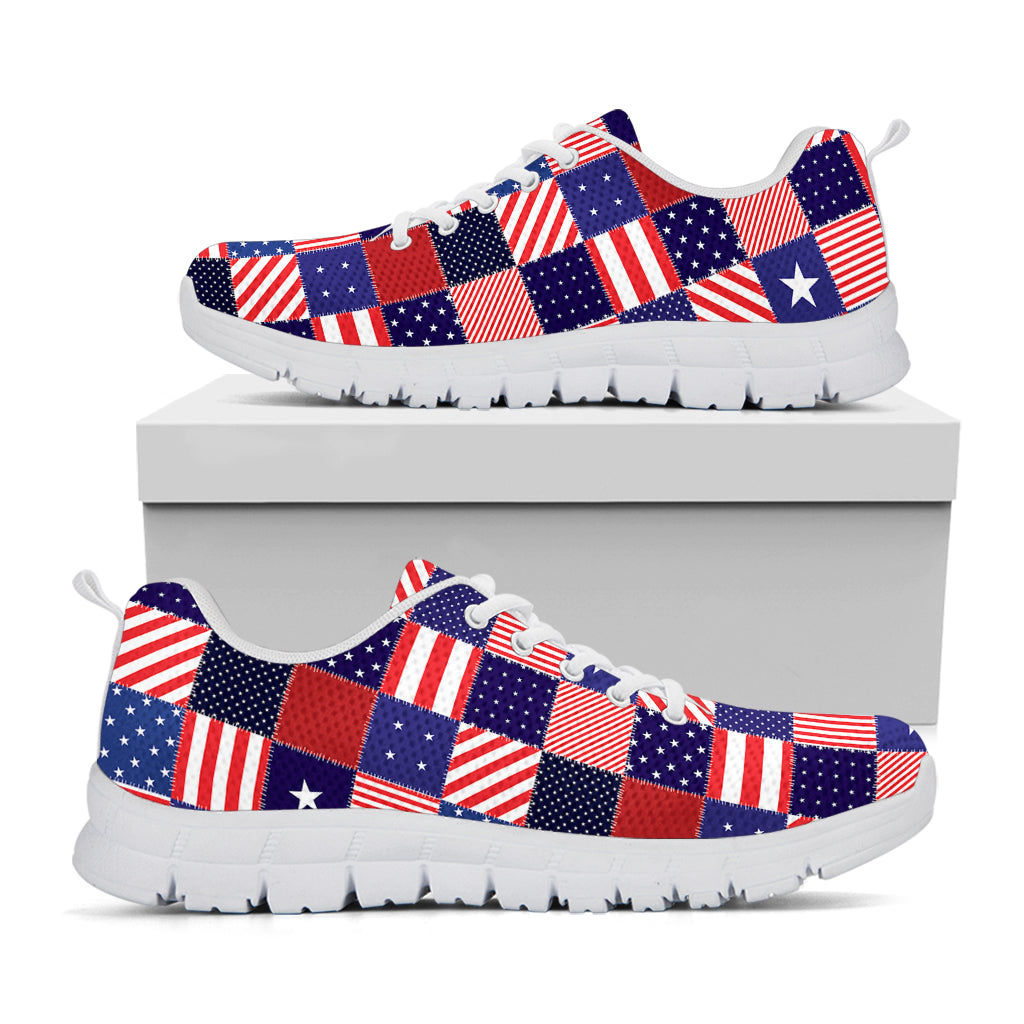 American Patriotic Patchwork Print White Sneakers