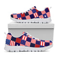 American Patriotic Patchwork Print White Running Shoes