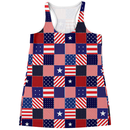 American Patriotic Patchwork Print Women's Racerback Tank Top