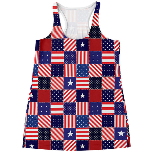 American Patriotic Patchwork Print Women's Racerback Tank Top