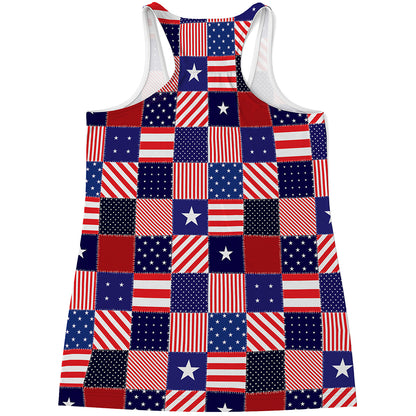 American Patriotic Patchwork Print Women's Racerback Tank Top