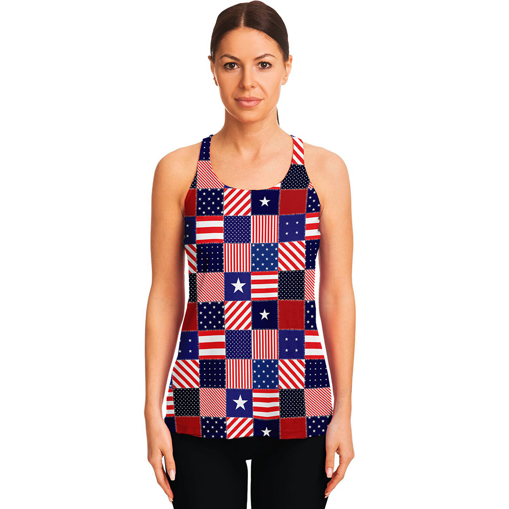 American Patriotic Patchwork Print Women's Racerback Tank Top
