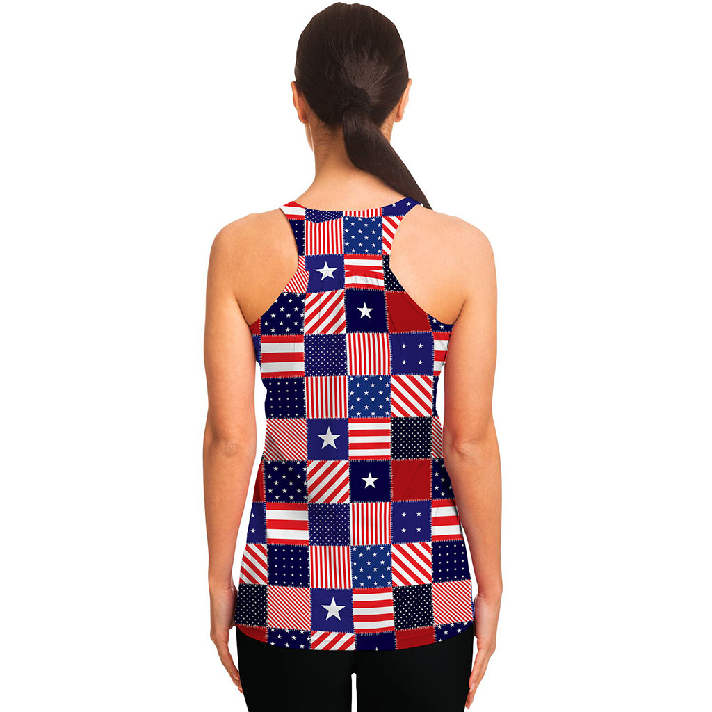 American Patriotic Patchwork Print Women's Racerback Tank Top