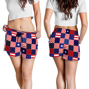 American Patriotic Patchwork Print Women's Shorts