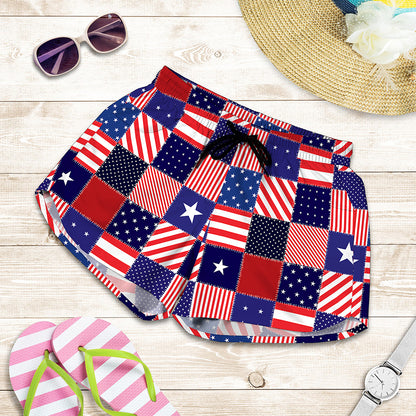 American Patriotic Patchwork Print Women's Shorts