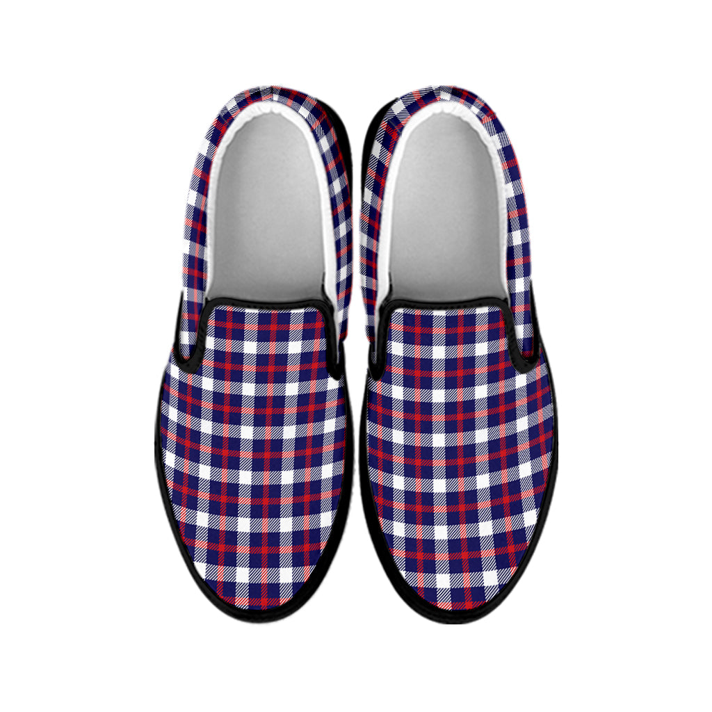 American Patriotic Plaid Print Black Slip On Shoes