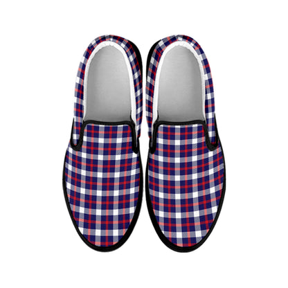 American Patriotic Plaid Print Black Slip On Shoes