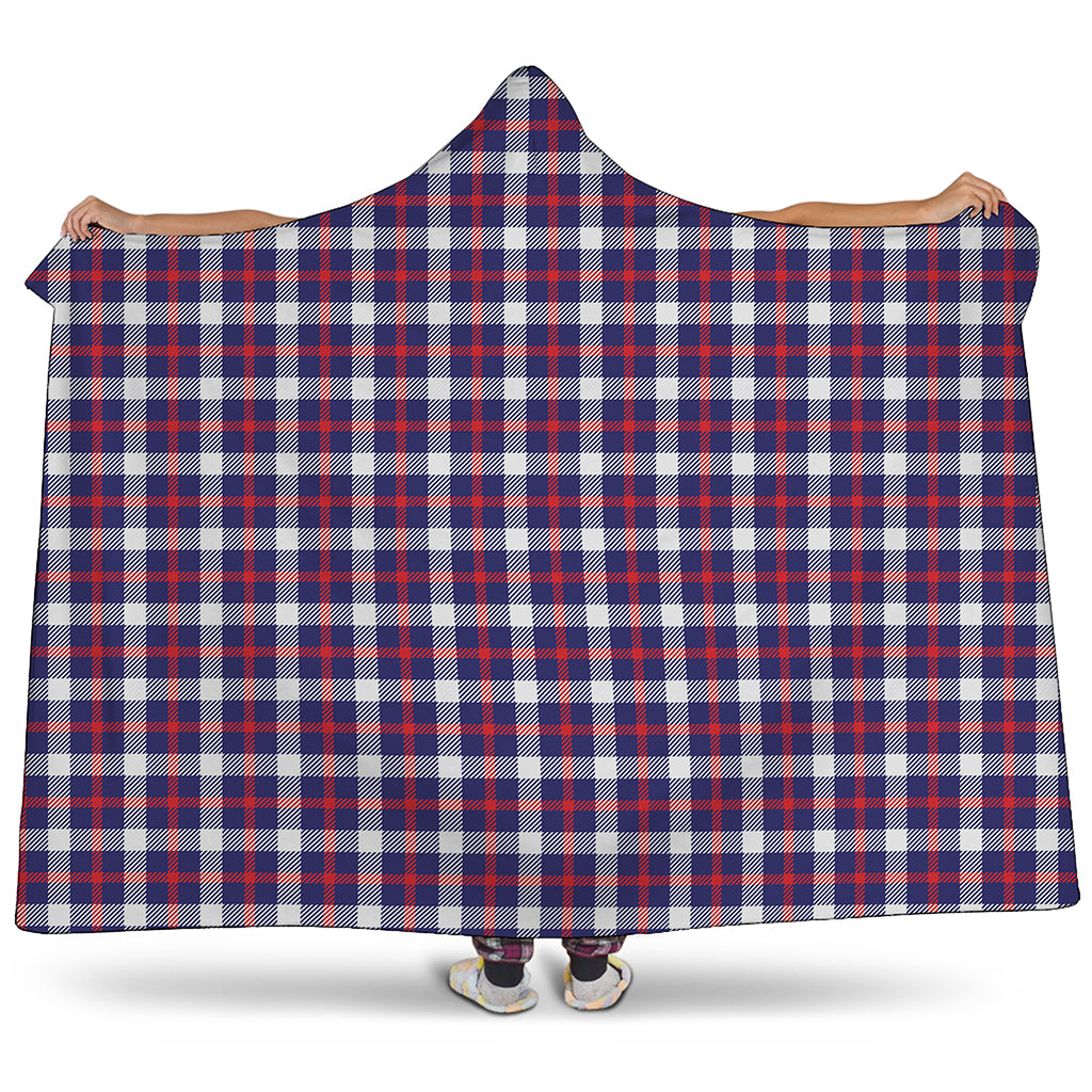 American Patriotic Plaid Print Hooded Blanket