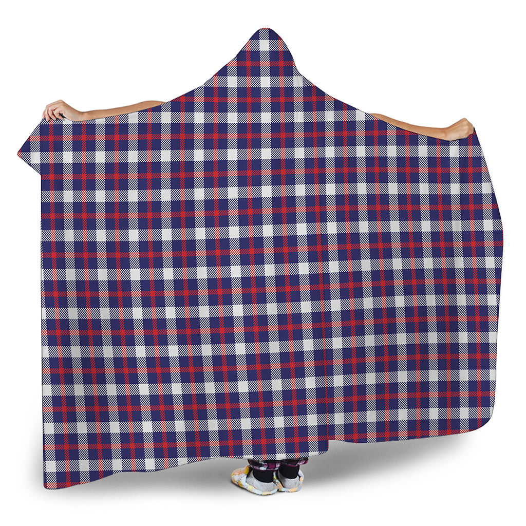 American Patriotic Plaid Print Hooded Blanket