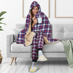 American Patriotic Plaid Print Hooded Blanket