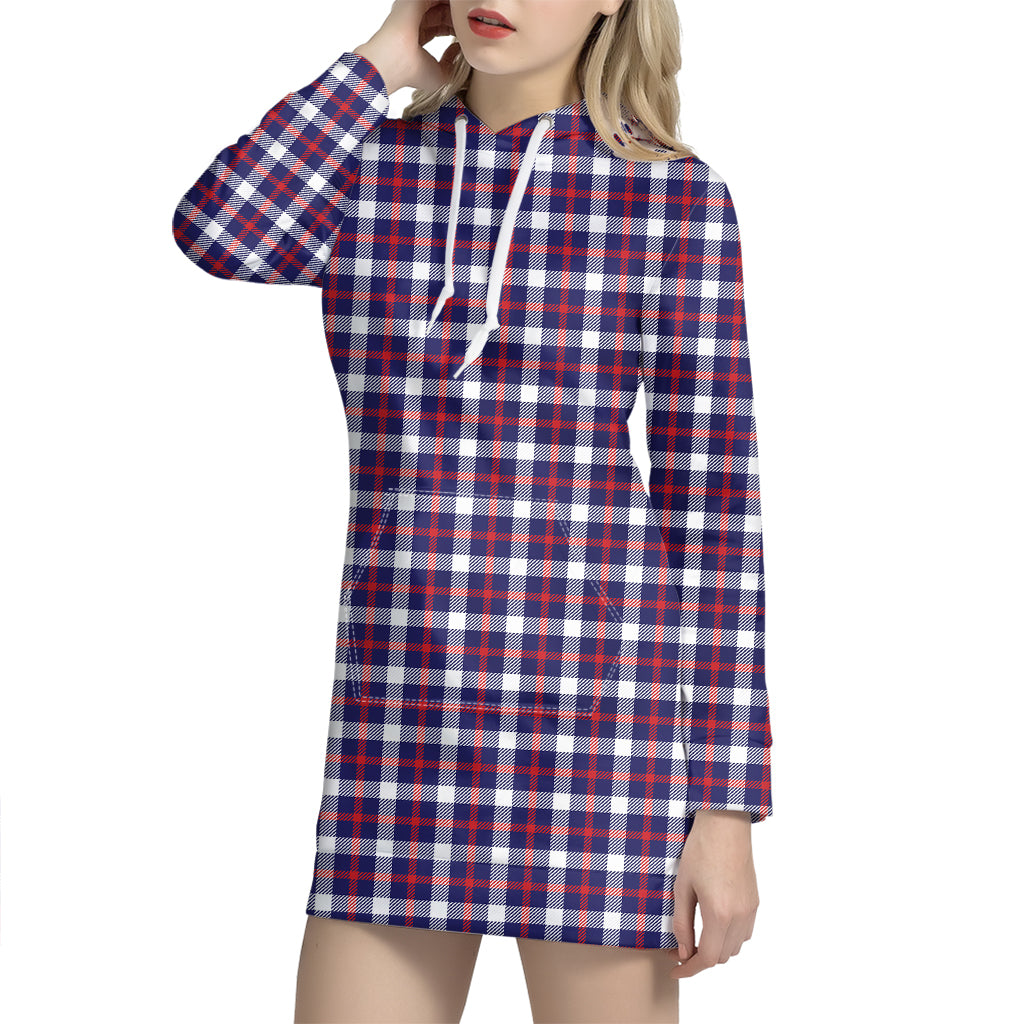 American Patriotic Plaid Print Hoodie Dress