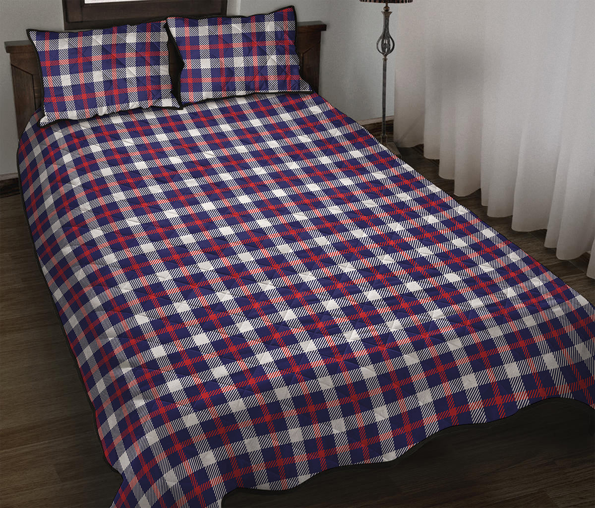 American Patriotic Plaid Print Quilt Bed Set