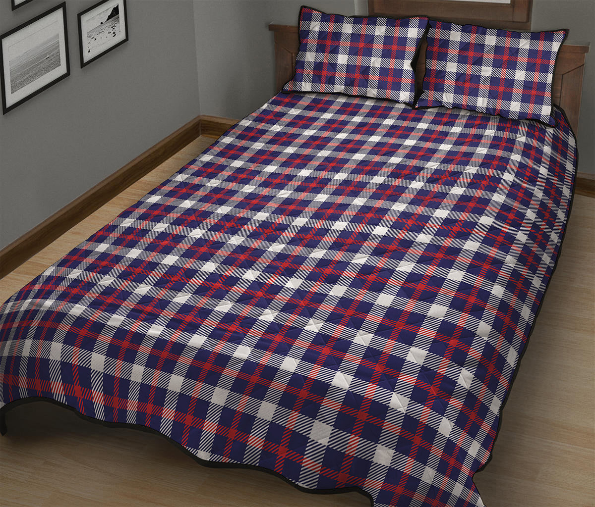 American Patriotic Plaid Print Quilt Bed Set