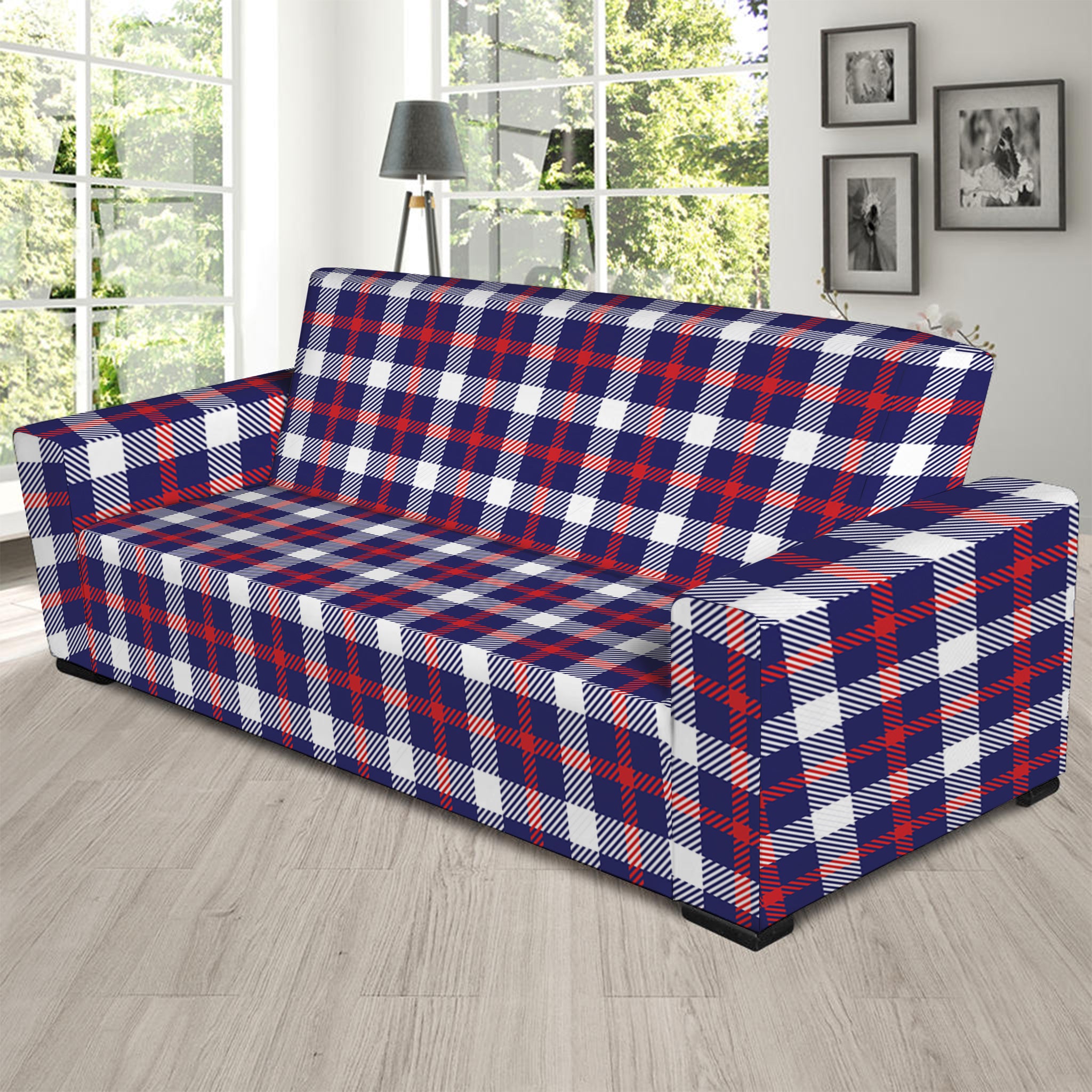 American Patriotic Plaid Print Sofa Slipcover