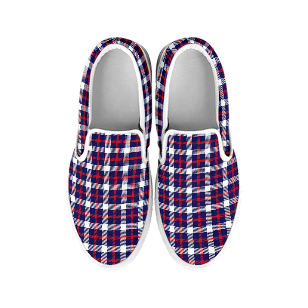 American Patriotic Plaid Print White Slip On Shoes