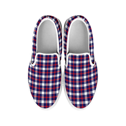 American Patriotic Plaid Print White Slip On Shoes