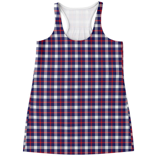 American Patriotic Plaid Print Women's Racerback Tank Top
