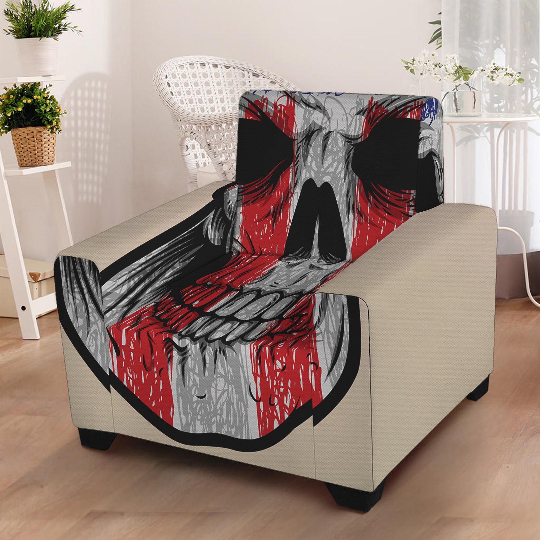 American Patriotic Skull Print Armchair Slipcover