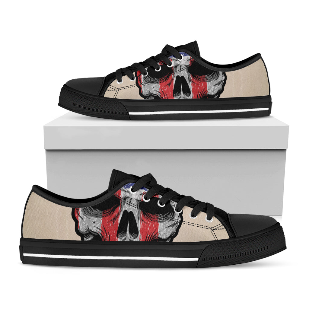 American Patriotic Skull Print Black Low Top Shoes 