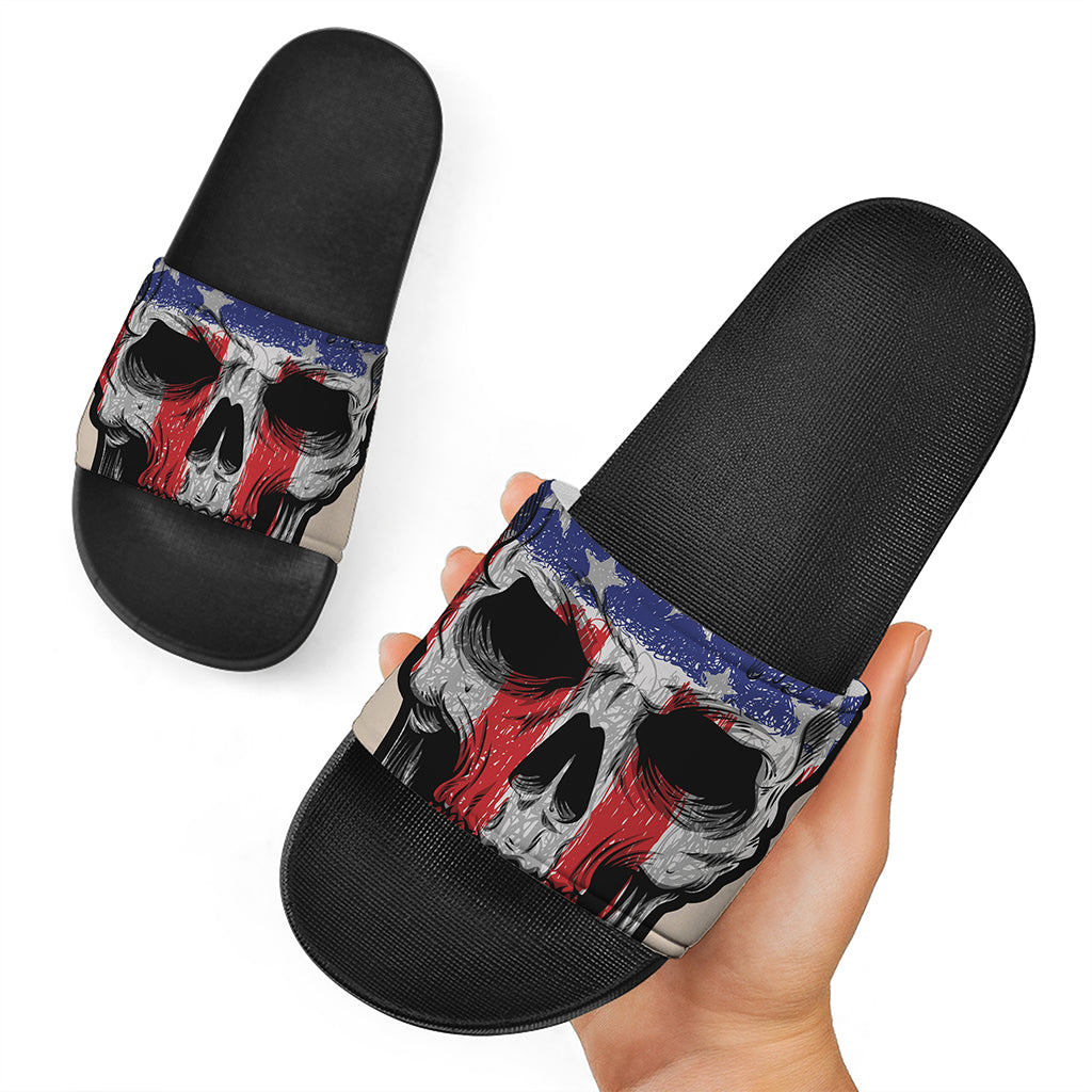 American Patriotic Skull Print Black Slide Sandals