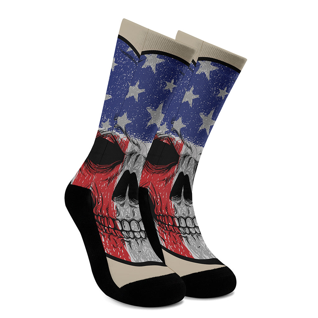 American Patriotic Skull Print Crew Socks