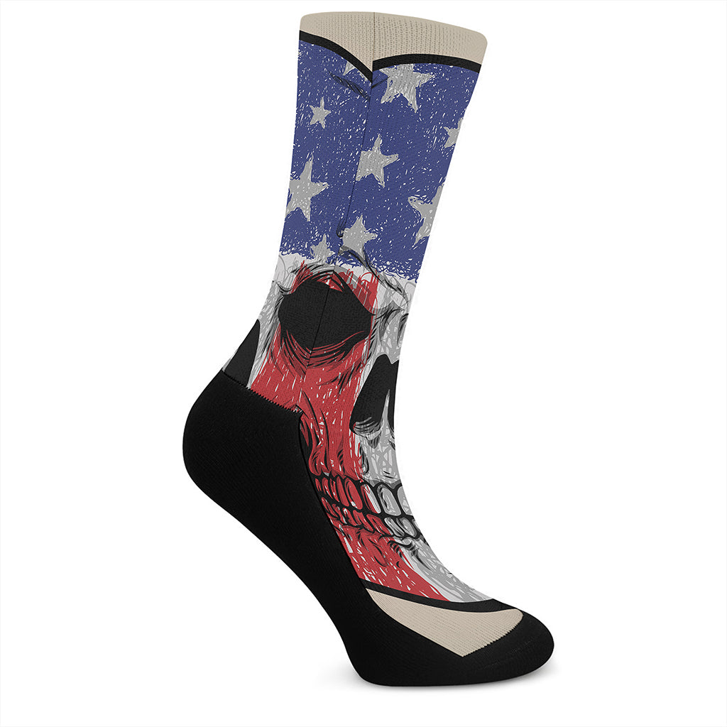 American Patriotic Skull Print Crew Socks