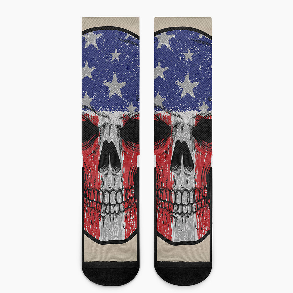 American Patriotic Skull Print Crew Socks