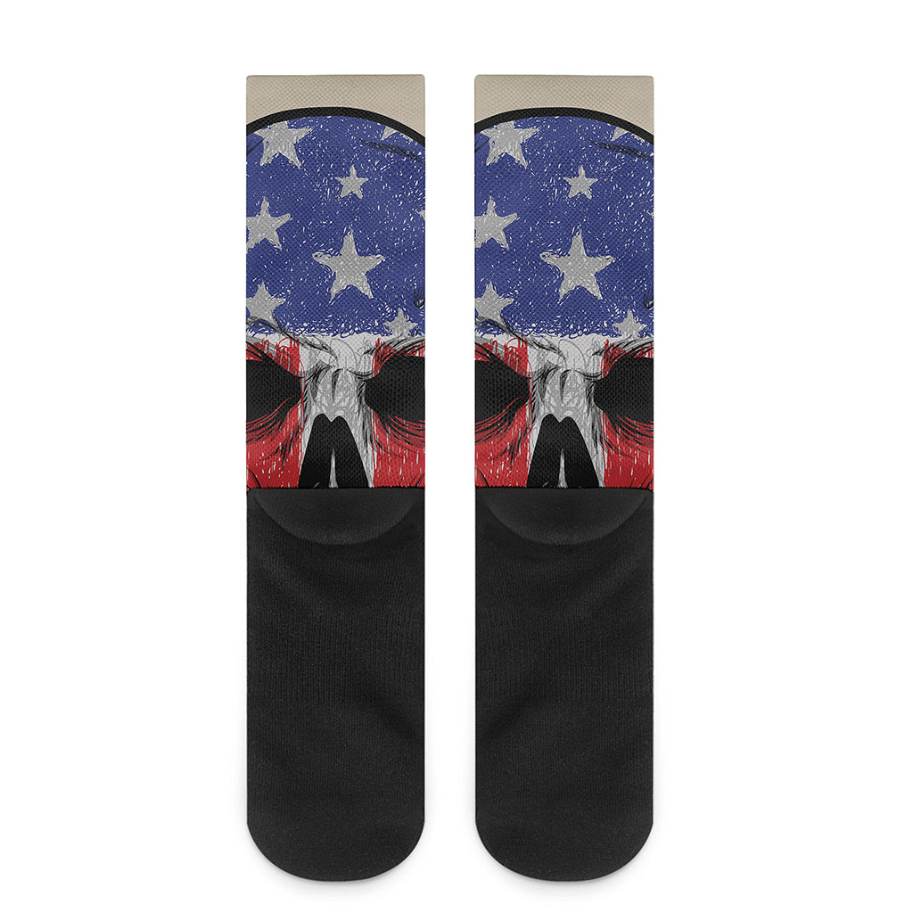 American Patriotic Skull Print Crew Socks