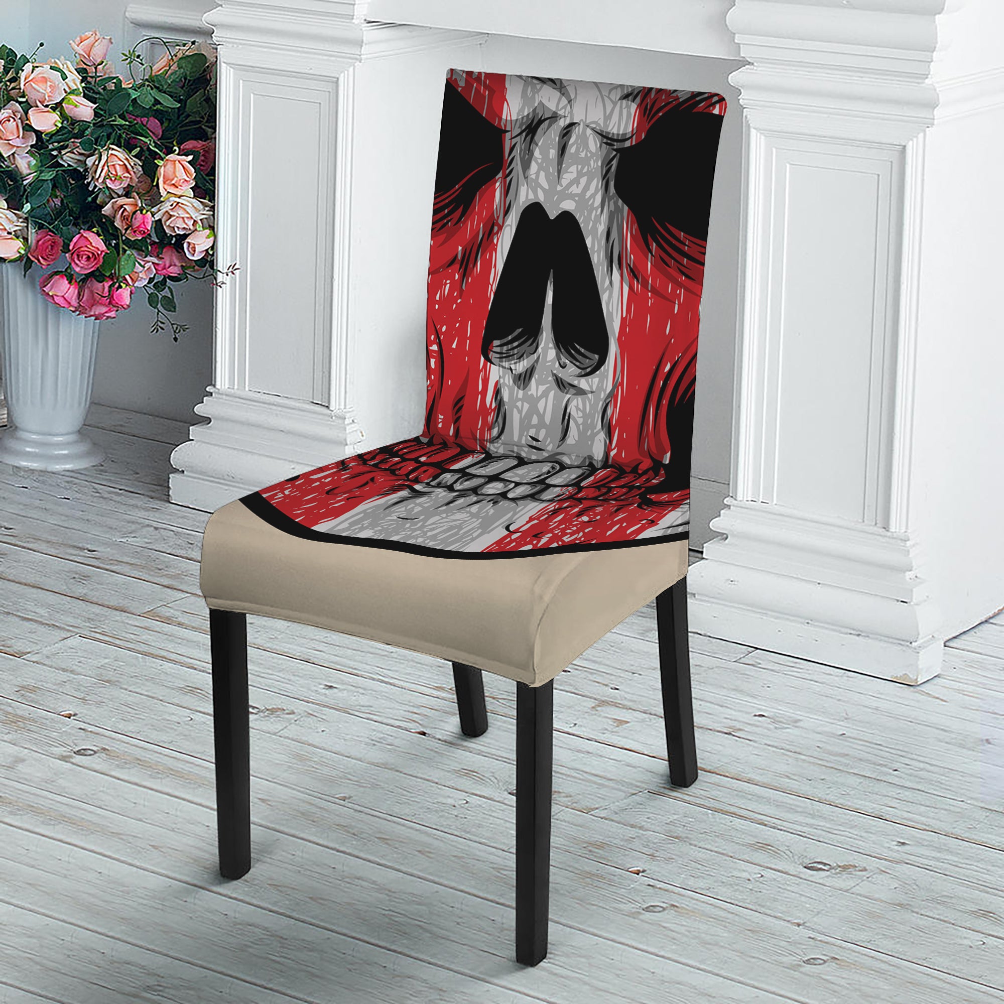 American Patriotic Skull Print Dining Chair Slipcover