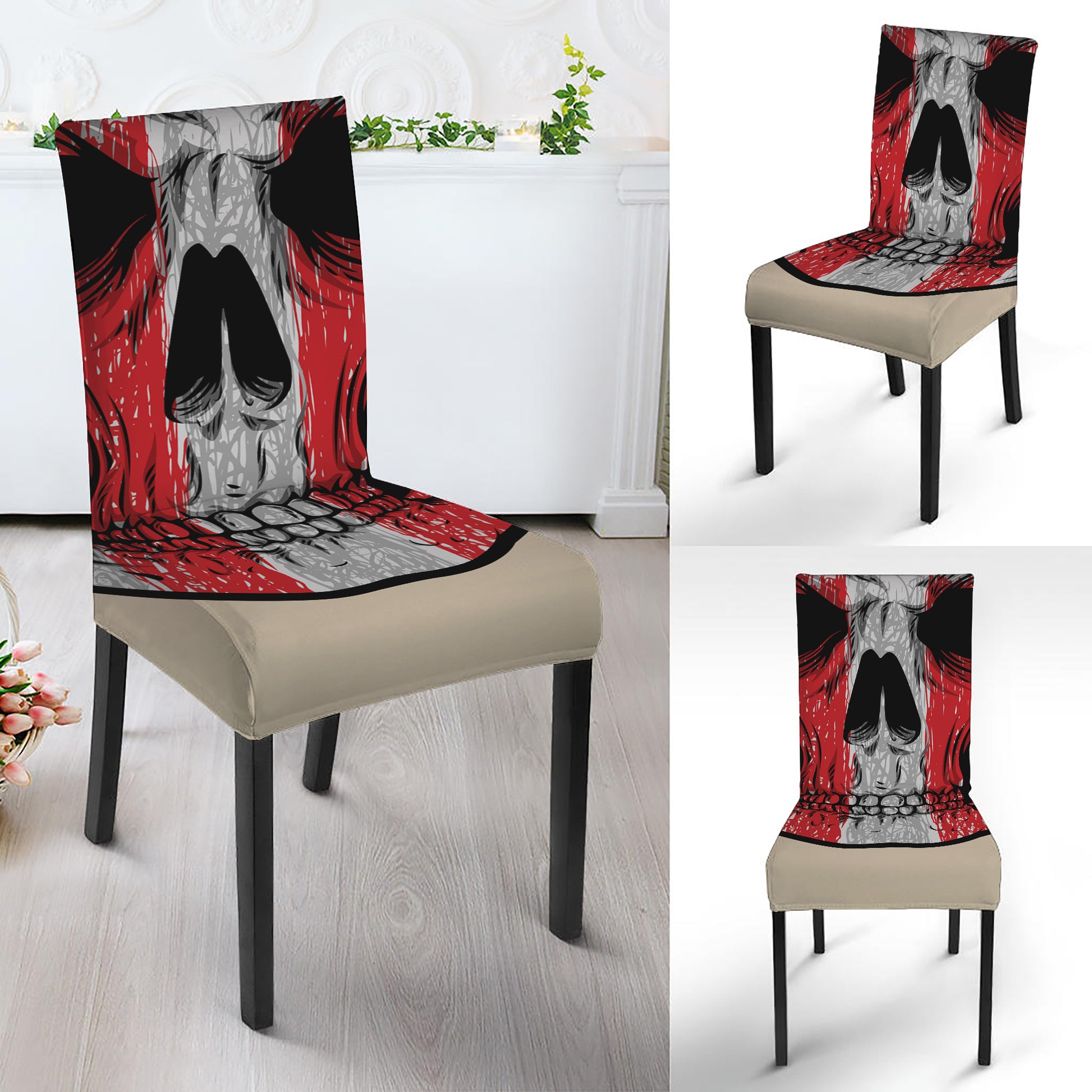 American Patriotic Skull Print Dining Chair Slipcover