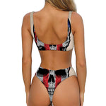 American Patriotic Skull Print Front Bow Tie Bikini