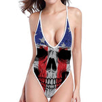 American Patriotic Skull Print High Cut One Piece Swimsuit