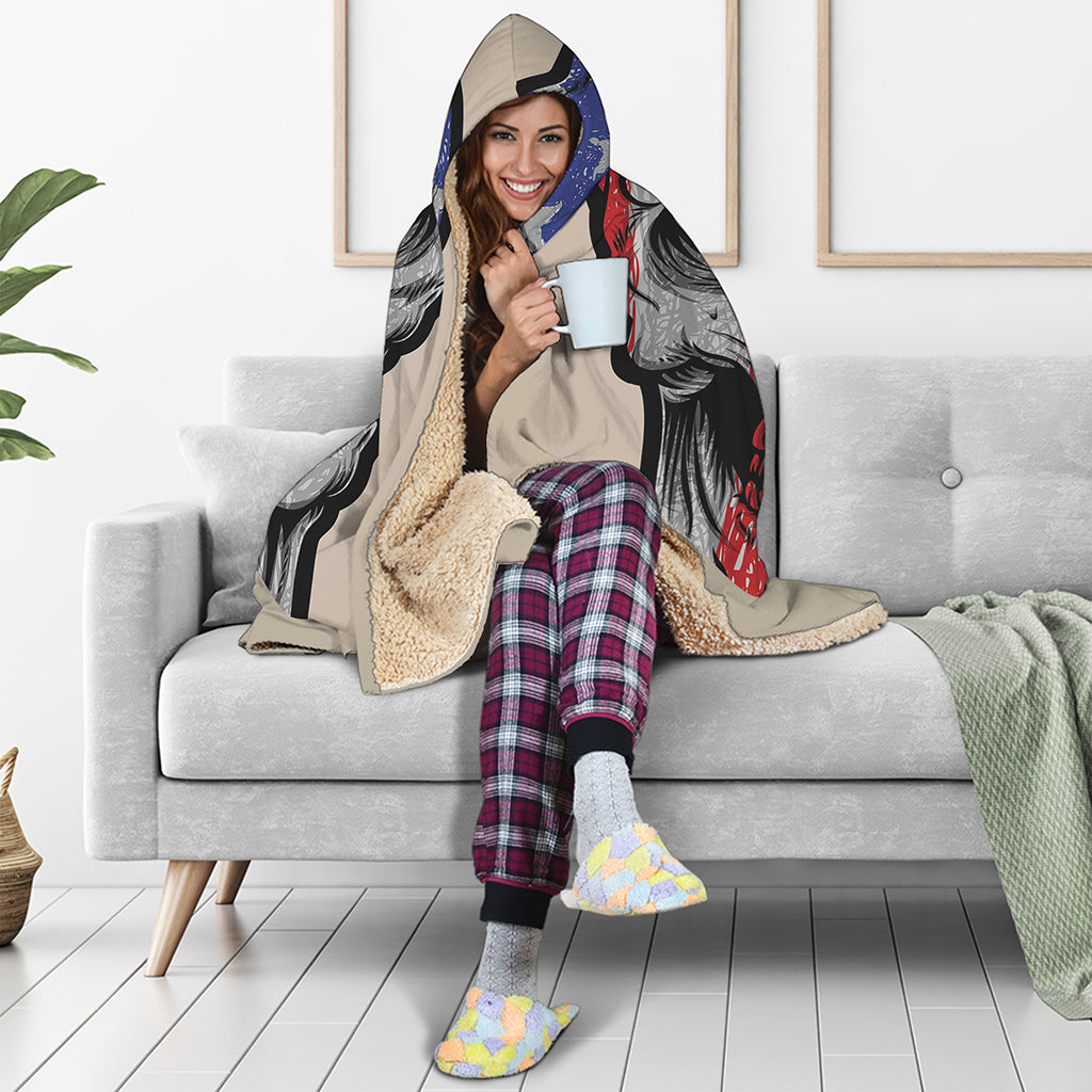 American Patriotic Skull Print Hooded Blanket
