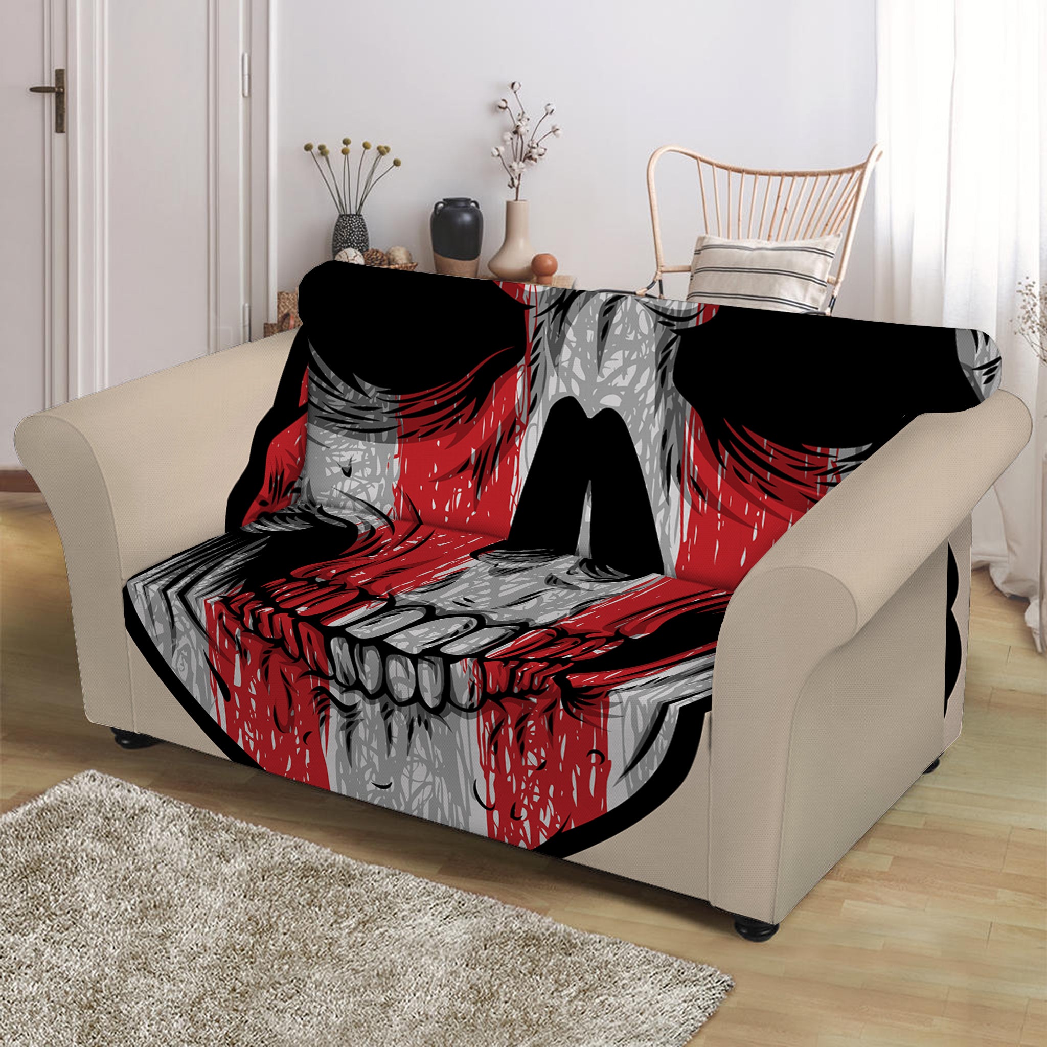 American Patriotic Skull Print Loveseat Slipcover