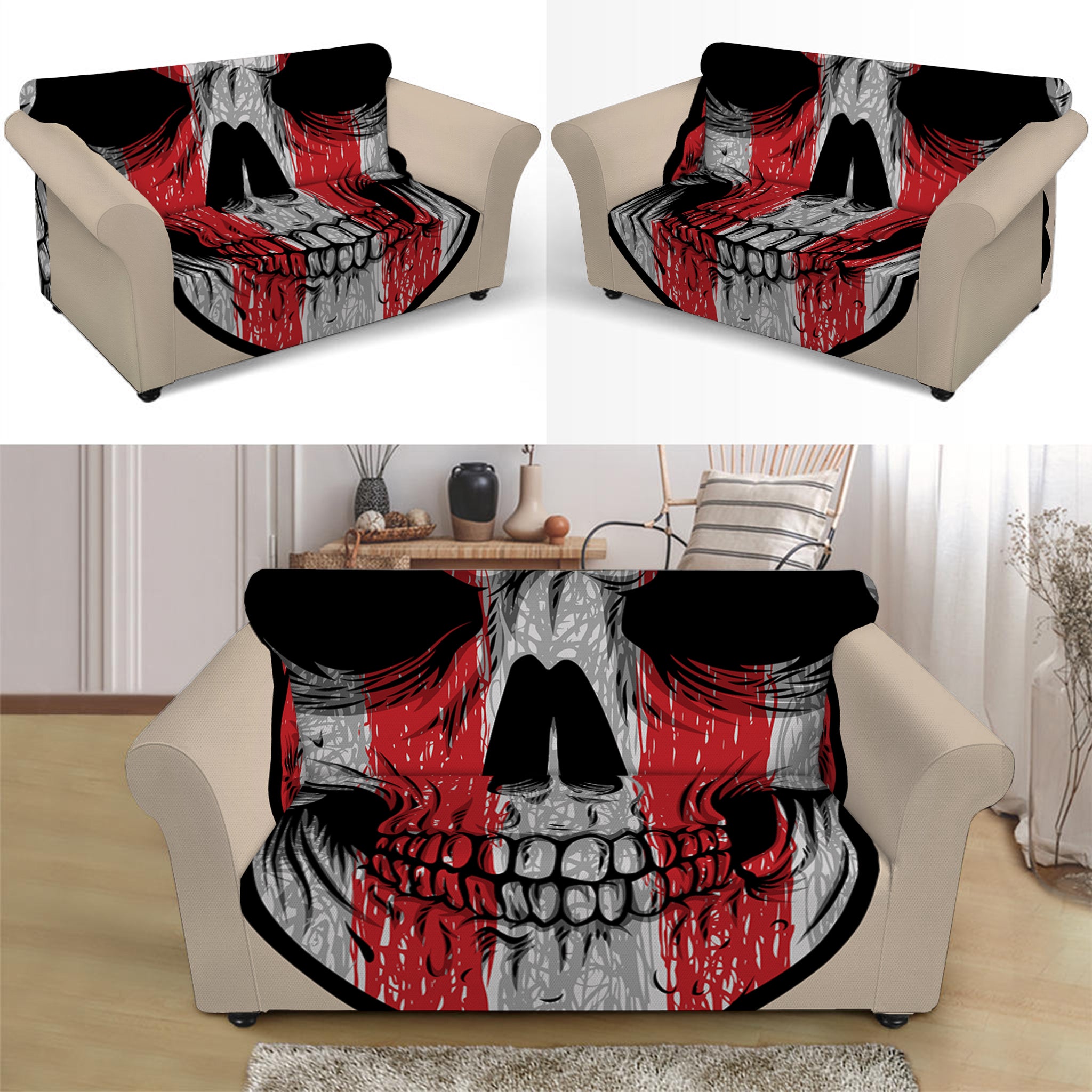 American Patriotic Skull Print Loveseat Slipcover