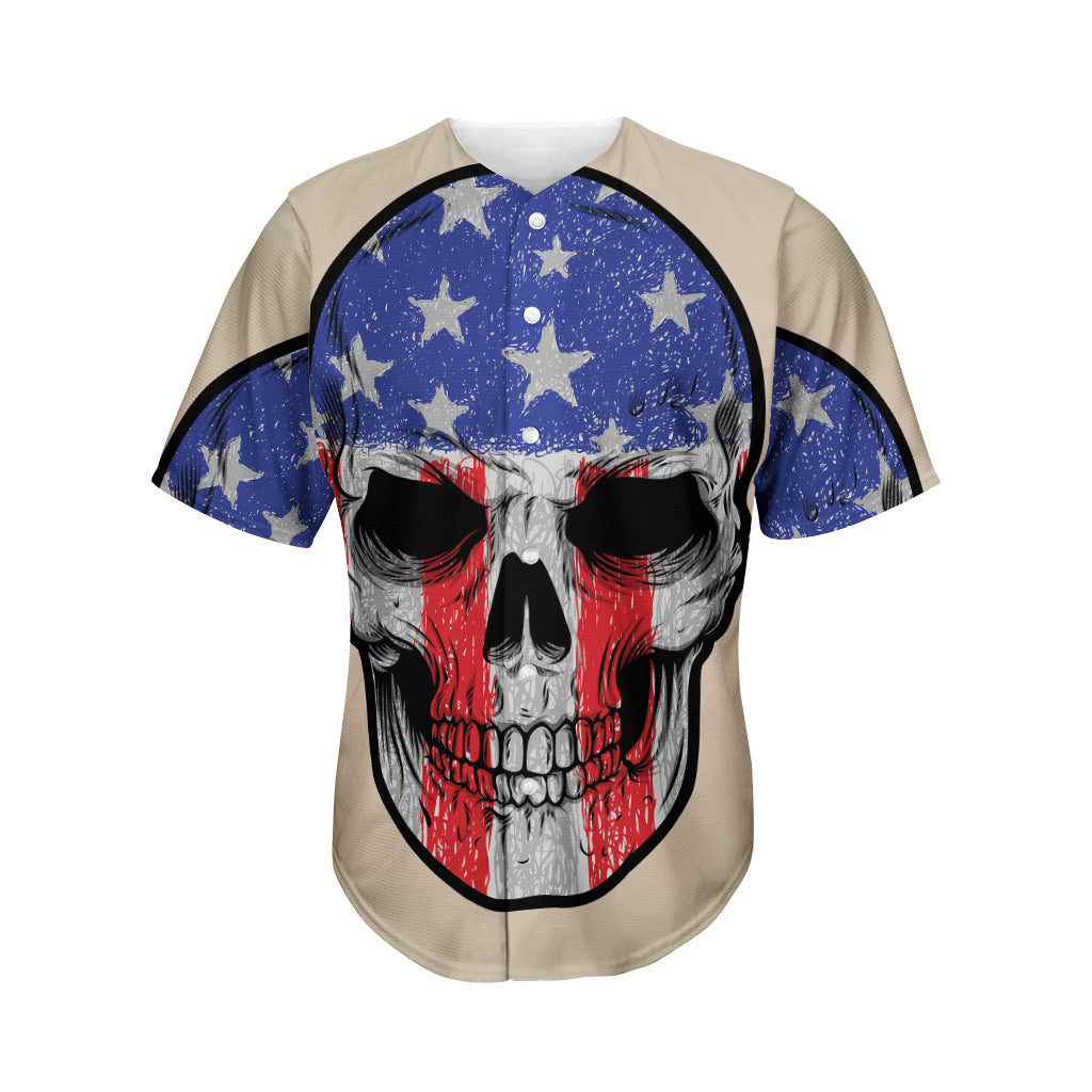 American Patriotic Skull Print Men's Baseball Jersey